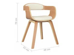 Silla de comedor de cuero sintético y madera curvada crema