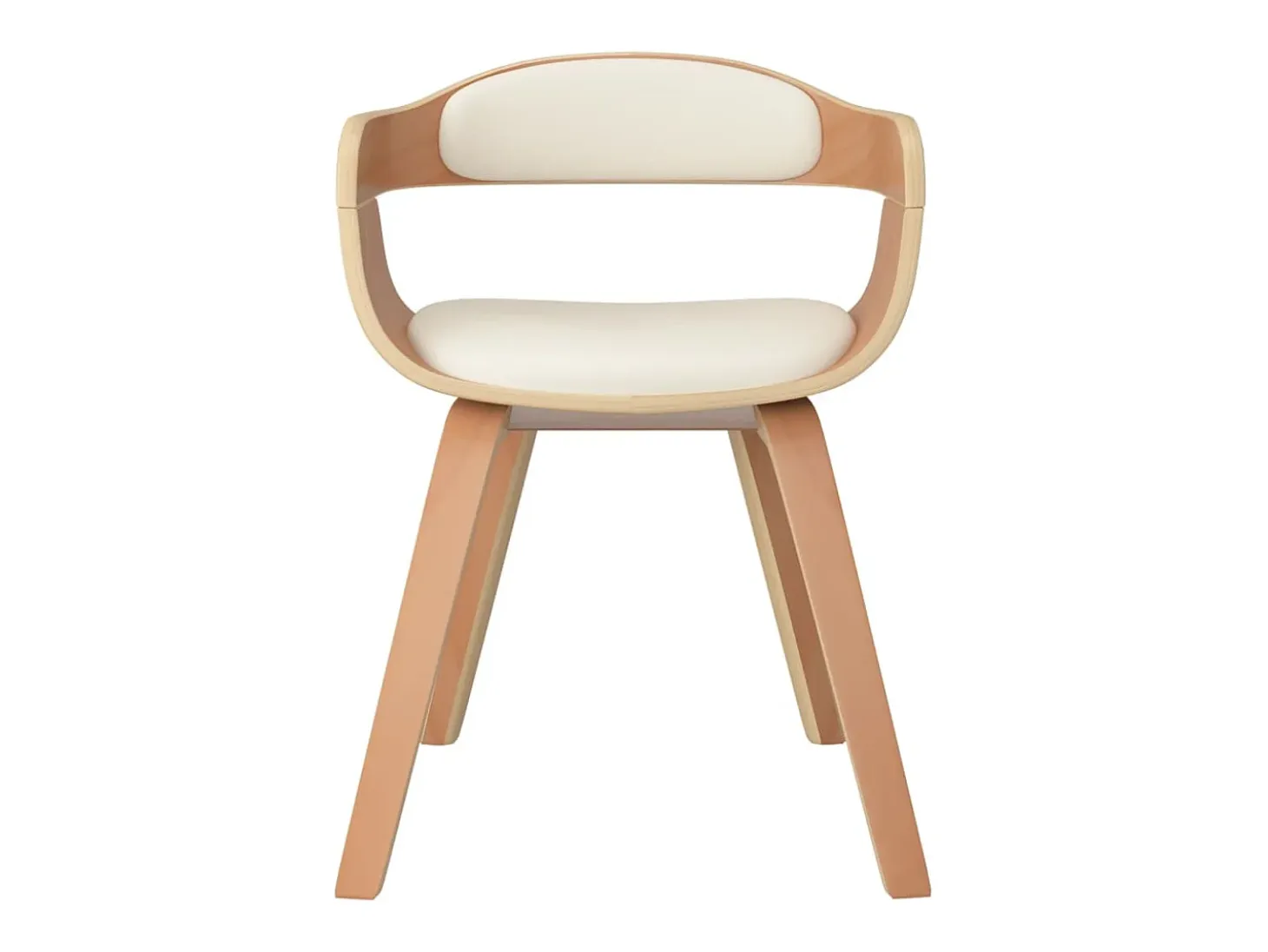 Silla de comedor de cuero sintético y madera curvada crema