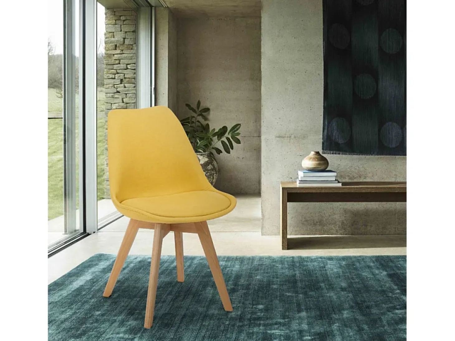 Silla de comedor de diseño nórdico con cojín Dolphin - Amarillo