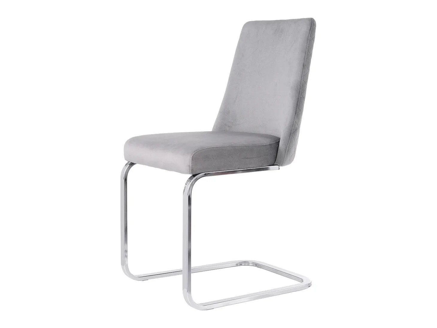 Silla de comedor de dos piezas de terciopelo de diseño de lujo con respaldo de diamante y patas de metal plateado, gris (47 x 47 x 90 cm)