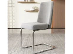 Silla de comedor de dos piezas de terciopelo de diseño de lujo con respaldo de diamante y patas de metal plateado, gris (47 x 47 x 90 cm)
