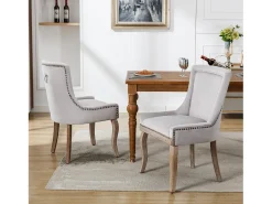 Silla de comedor de lujo, sillón con clavos decorativos y estructura de madera maciza, tapizado de terciopelo, gris (55x61x91 cm)