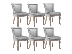 Silla de comedor de lujo, sillón con clavos decorativos y estructura de madera maciza, tapizado de terciopelo, gris (55x61x91 cm)