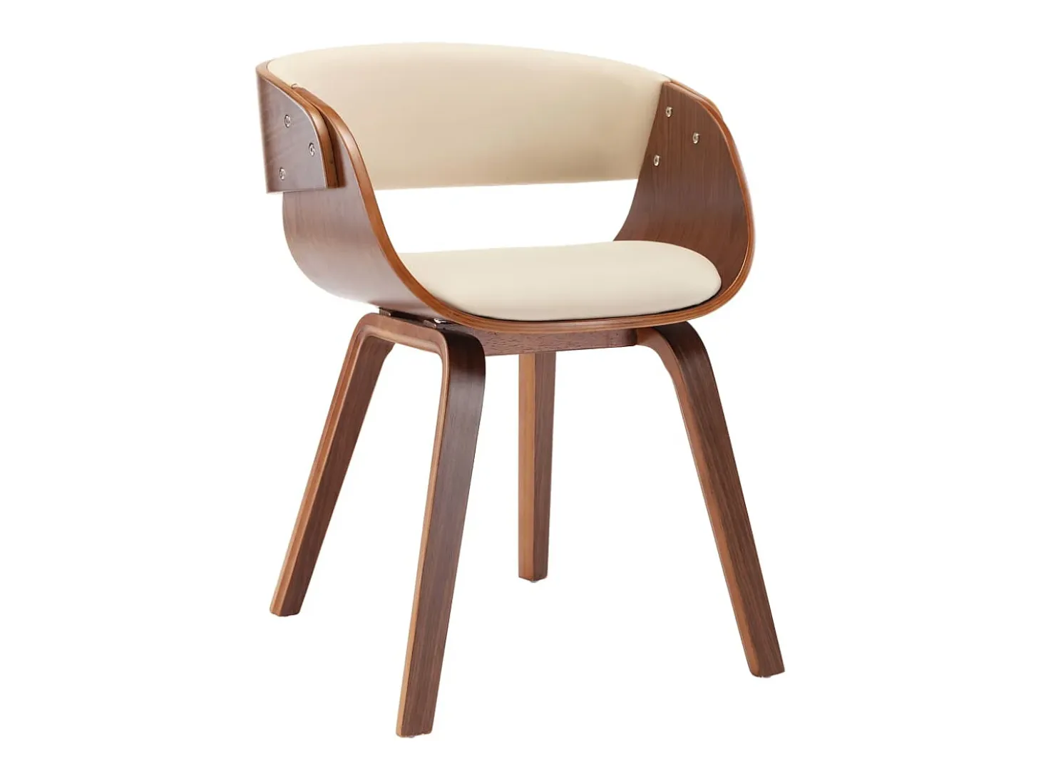 Silla de comedor de madera curvada y cuero sintético crema