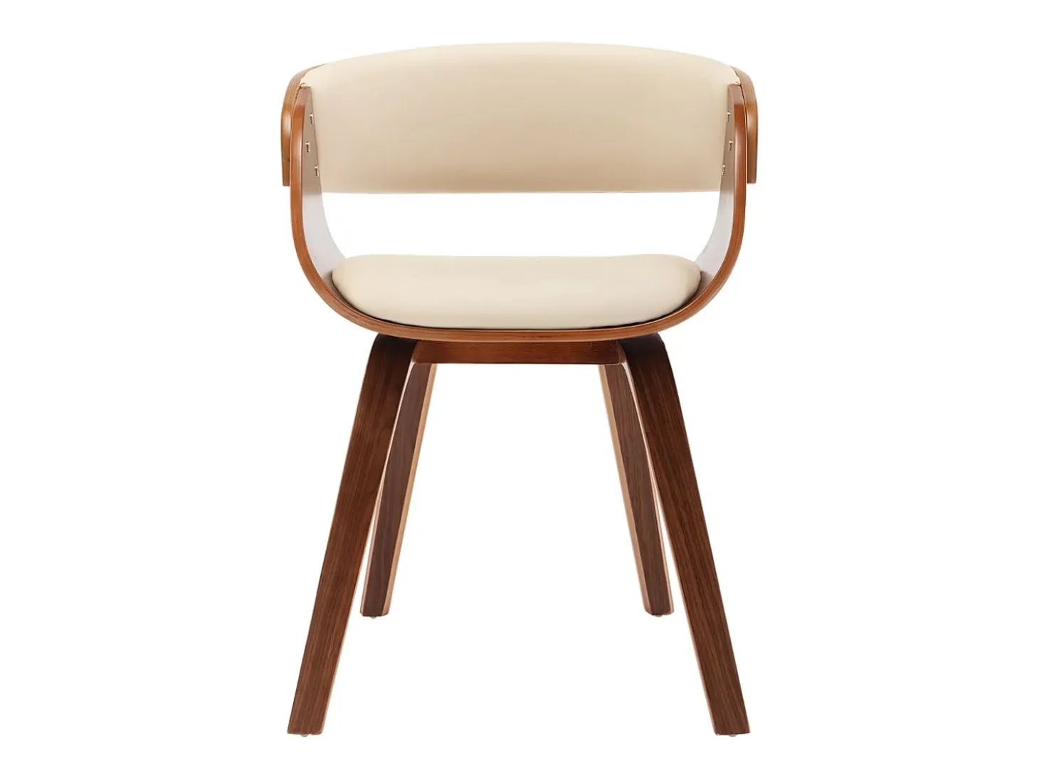 Silla de comedor de madera curvada y cuero sintético crema