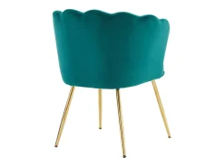 Silla de comedor de terciopelo, respaldo pétalo, patas de metal dorado – verde