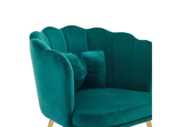 Silla de comedor de terciopelo, respaldo pétalo, patas de metal dorado – verde