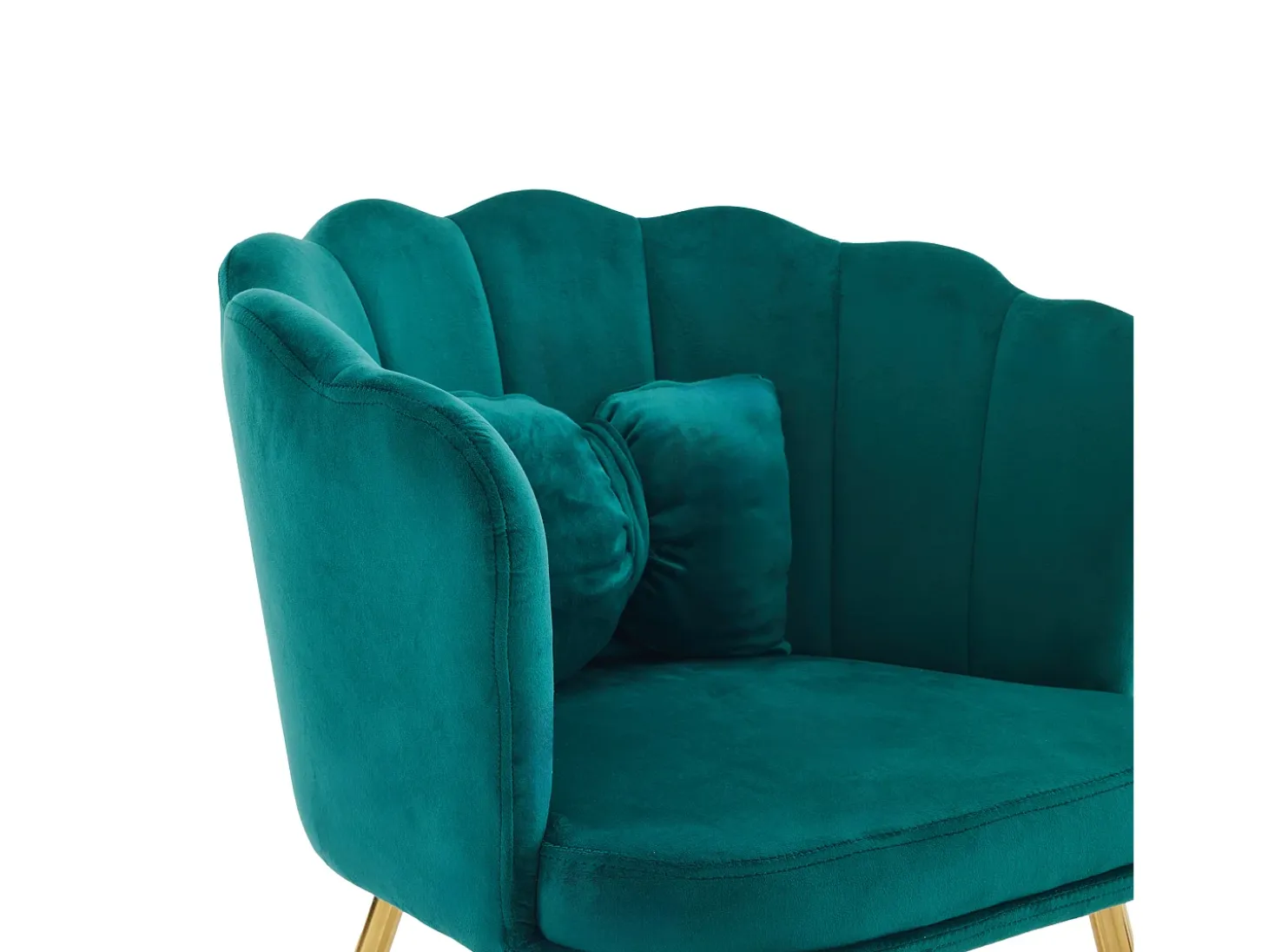 Silla de comedor de terciopelo, respaldo pétalo, patas de metal dorado – verde