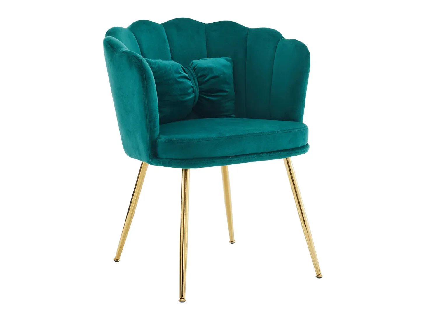 Silla de comedor de terciopelo, respaldo pétalo, patas de metal dorado – verde