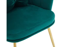 Silla de comedor de terciopelo, respaldo pétalo, patas de metal dorado – verde
