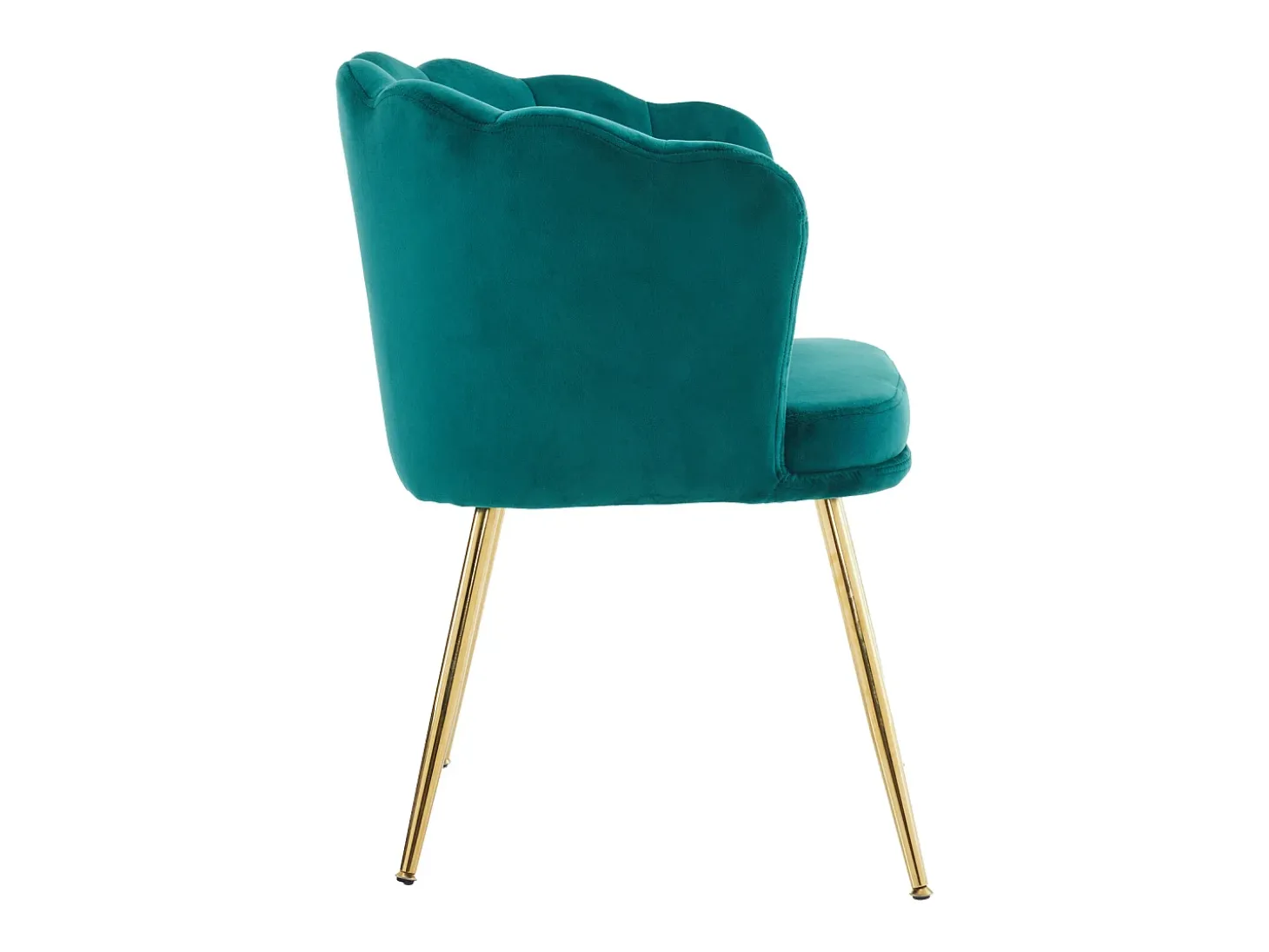 Silla de comedor de terciopelo, respaldo pétalo, patas de metal dorado – verde