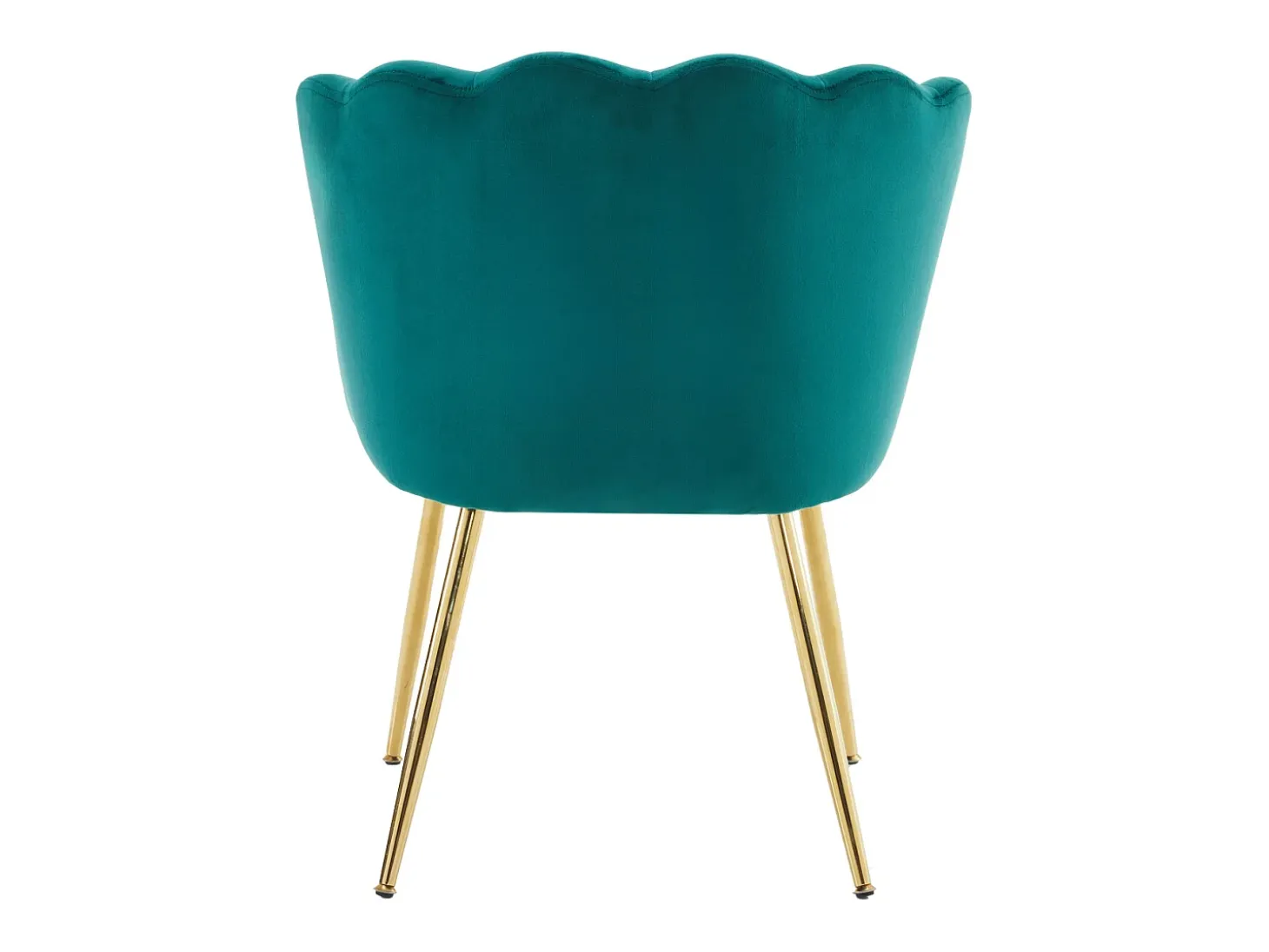 Silla de comedor de terciopelo, respaldo pétalo, patas de metal dorado – verde