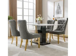 Silla de comedor de terciopelo gris con aro decorativo y patas de acero inoxidable dorado, 4 piezas (50,5 x 45 x 95 cm)