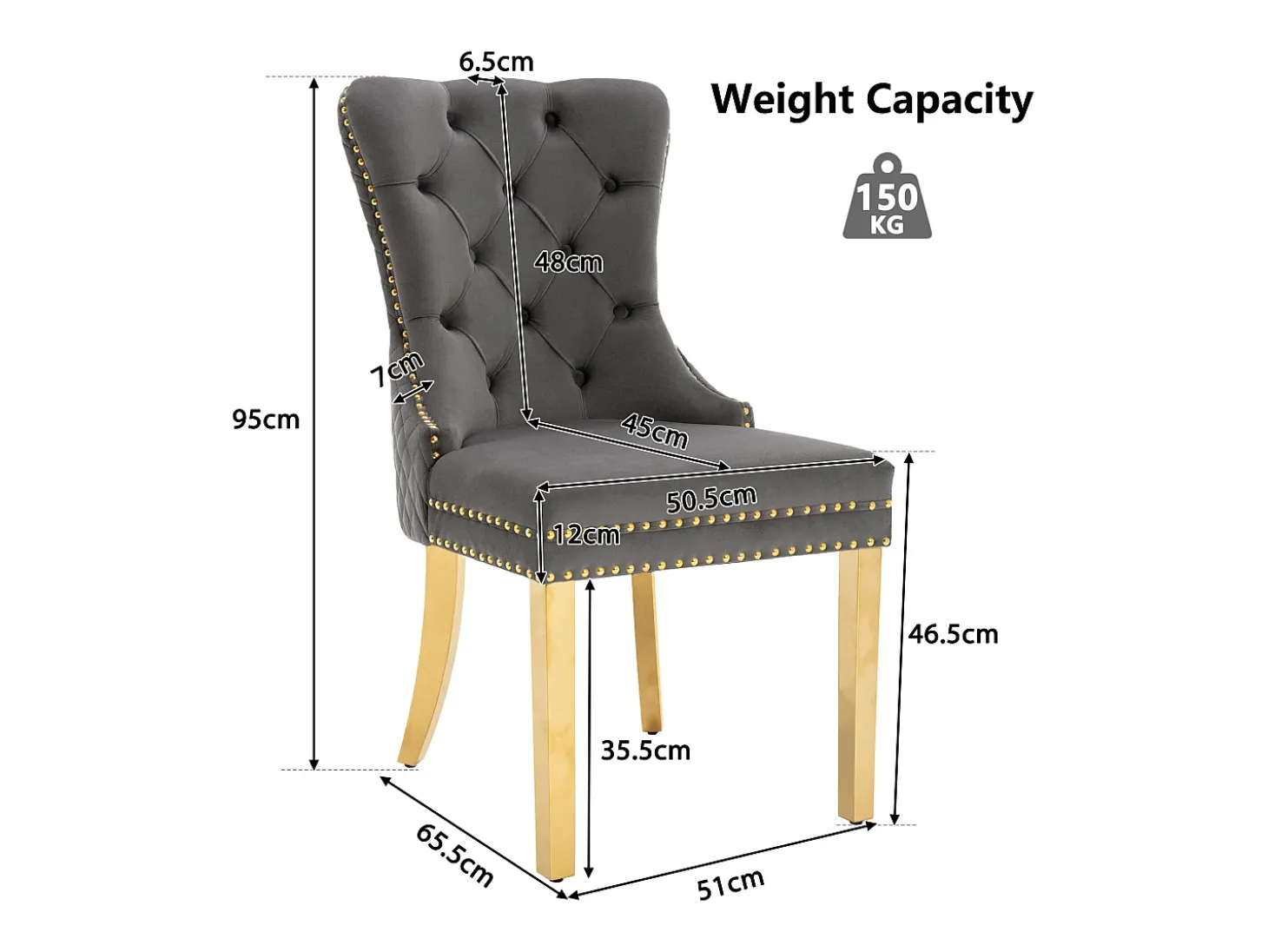 Silla de comedor de terciopelo gris con aro decorativo y patas de acero inoxidable dorado, 4 piezas (50,5 x 45 x 95 cm)