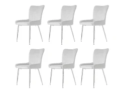 Silla de comedor de terciopelo, lote de 6, tumbona con cuatro patas de metal plateado, gris