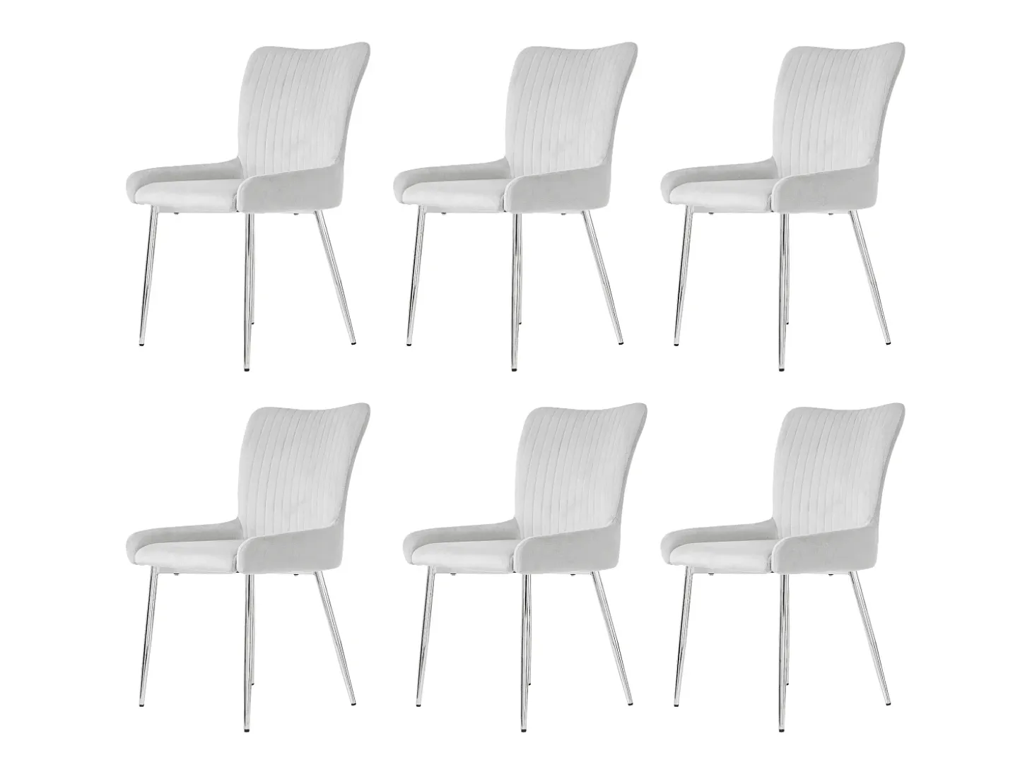 Silla de comedor de terciopelo, lote de 6, tumbona con cuatro patas de metal plateado, gris