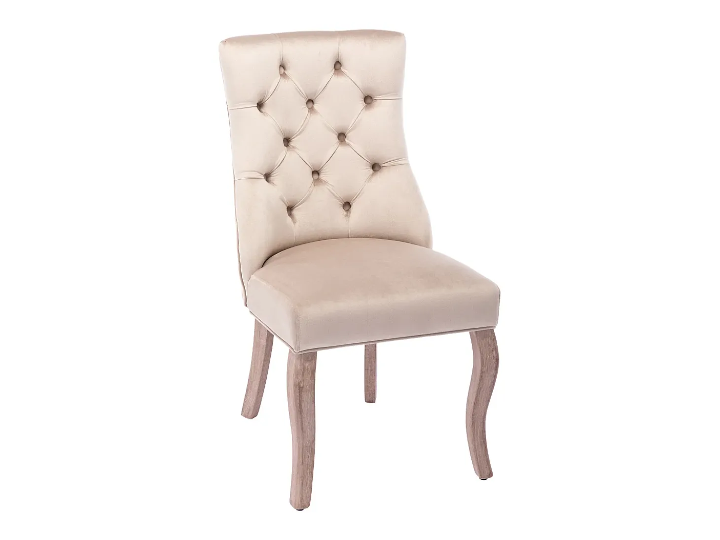 Silla de comedor de terciopelo beige con respaldo alto y botones, estructura de madera maciza, juego de 4 (53 x 61 x 91 cm)