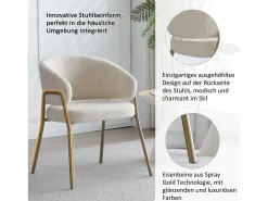Silla de comedor de terciopelo y metal dorado - blanco - 61 x 48 x 78 cm (1 pieza)