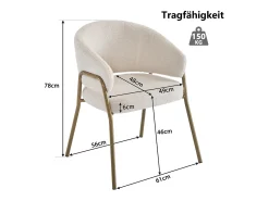 Silla de comedor de terciopelo y metal dorado - blanco - 61 x 48 x 78 cm (1 pieza)