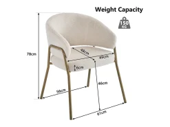 Silla de comedor de terciopelo y metal dorado - blanco - 61 x 48 x 78 cm (1 pieza)