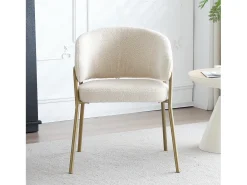 Silla de comedor de terciopelo y metal dorado - blanco - 61 x 48 x 78 cm (1 pieza)