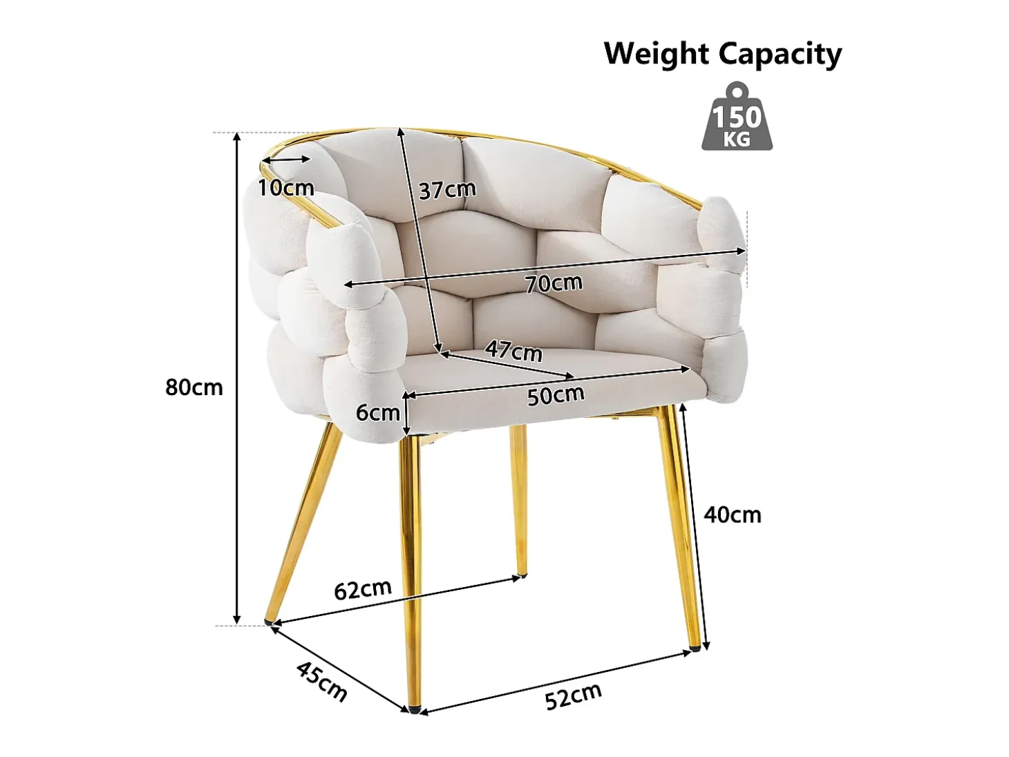 Silla de comedor de terciopelo, patas de metal dorado – beige