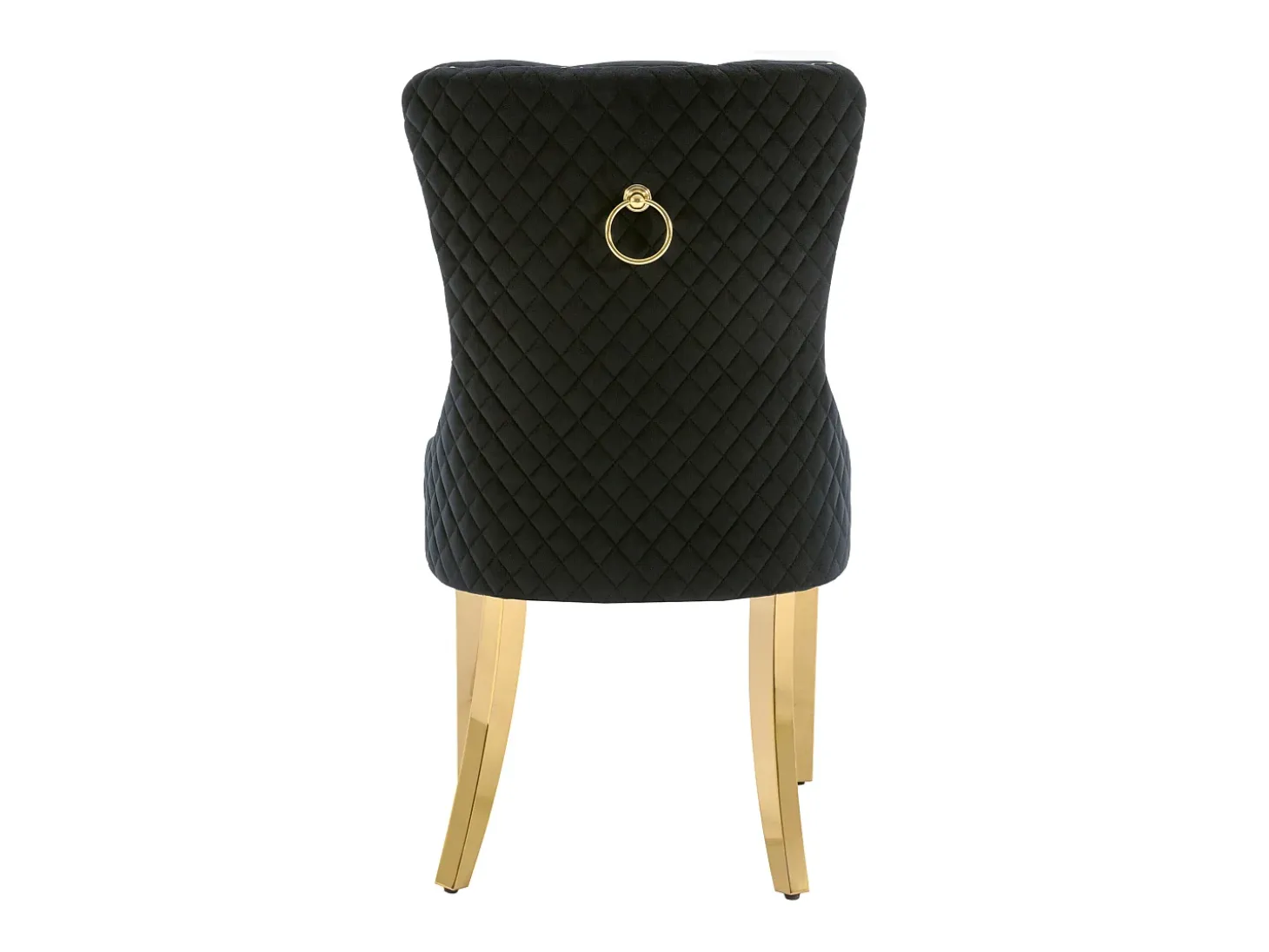 Silla de comedor de terciopelo con aro decorativo y tachuelas, patas de acero inoxidable dorado – negro
