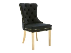 Silla de comedor de terciopelo con aro decorativo y tachuelas, patas de acero inoxidable dorado – negro