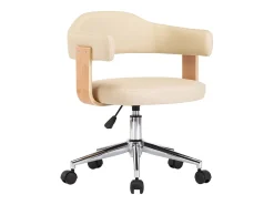Silla de comedor giratoria madera curvada cuero sintético crema