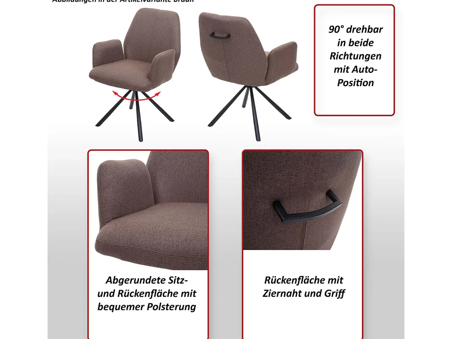 Silla de comedor giratoria MCW-H71, gris-marrón