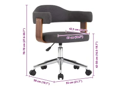 Silla de comedor giratoria de madera curvada y tela gris