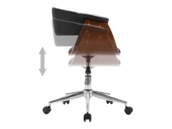 Silla de comedor giratoria negra de madera curvada y cuero sintético