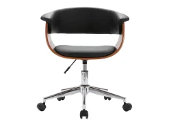 Silla de comedor giratoria negra de madera curvada y cuero sintético