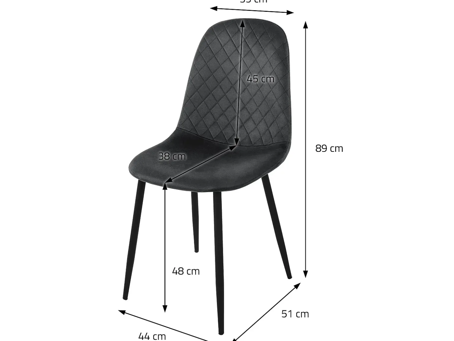 Silla de comedor juego de 4 tapizado de terciopelo antracita con patas de metal incl. material de montaje ML-Design