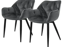 Silla de comedor Juego de 2 Funda de terciopelo antracita con patas de metal incl. Material de montaje ML-Design