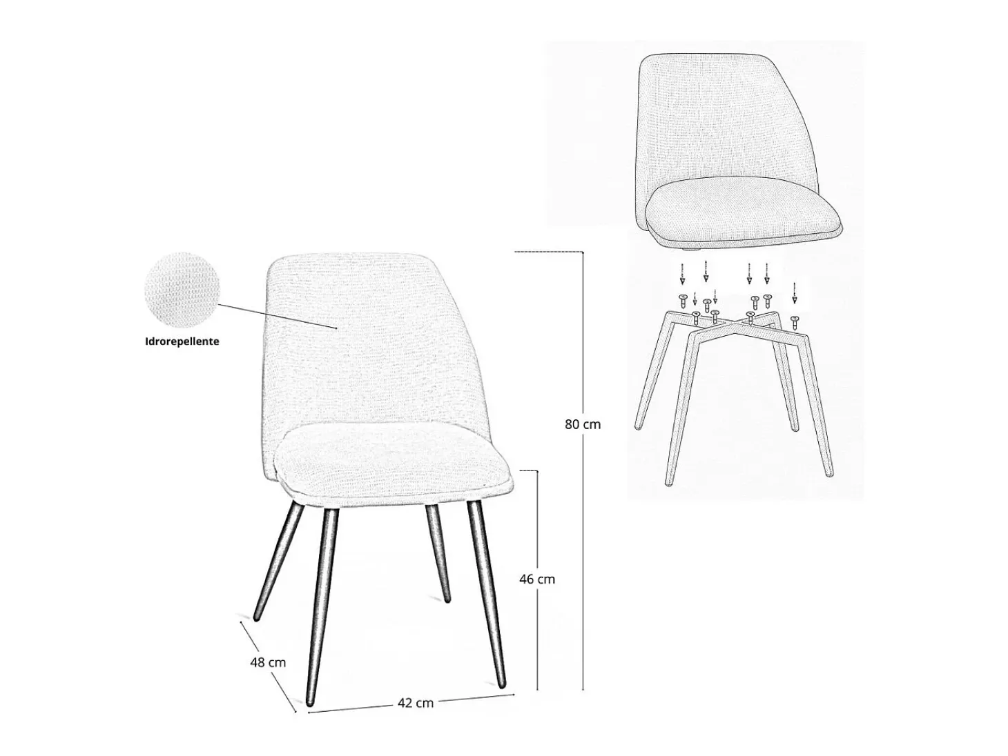 Silla de comedor Kety en microfibra azul claro con patas de metal negro