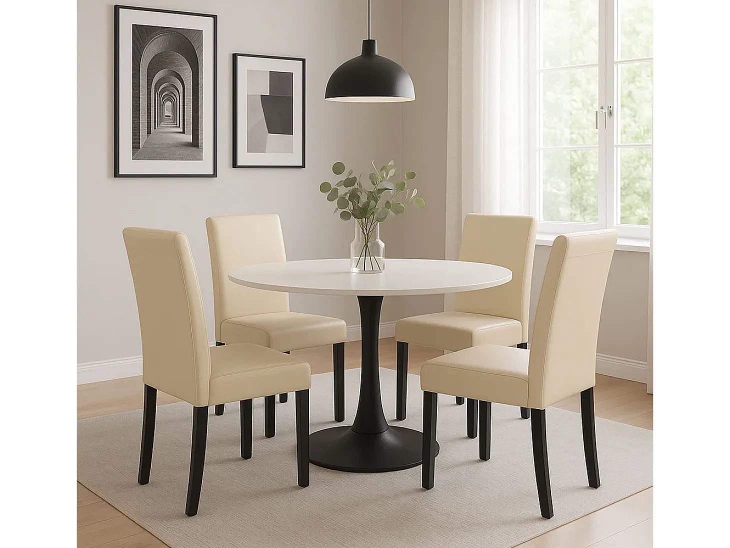 Silla de comedor Littau, crema, patas oscuras