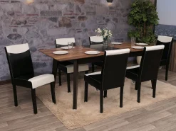 Silla de comedor Littau, blanco/negro, patas oscuras
