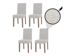 Silla de comedor Littau bouclé (set de 4), crema, patas color natural