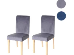 Silla de comedor Littau de terciopelo (set de 2), gris, patas claras