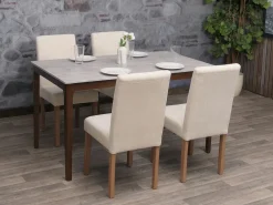 Silla de comedor Littau de chenilla (set de 4), crema, patas color natural