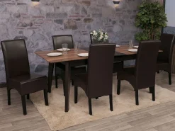 Silla de comedor Littau (juego de 6), Cuero, marrón, patas oscuras