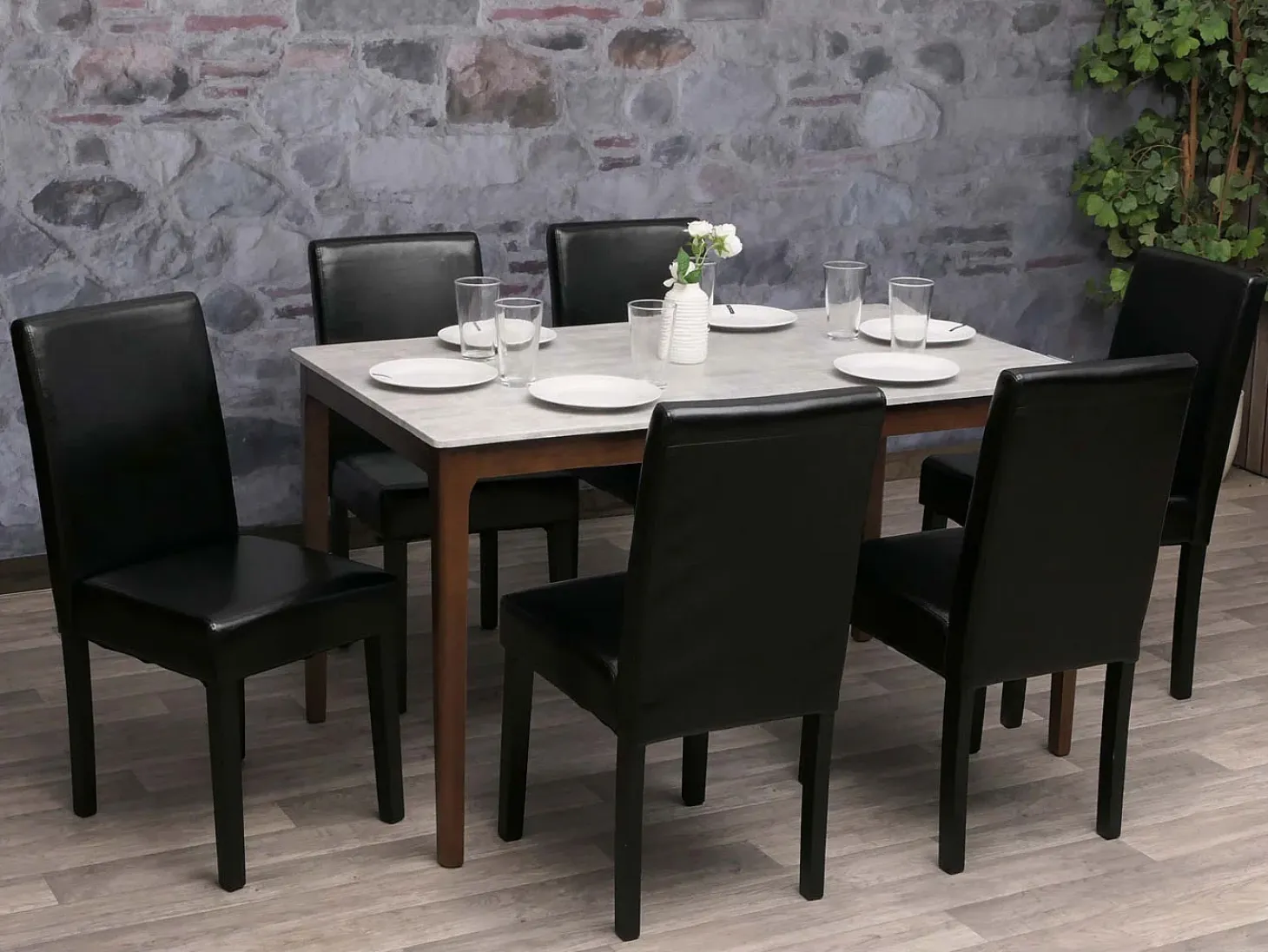 Silla de comedor Littau (juego de 6), cuero, negro, patas oscuras