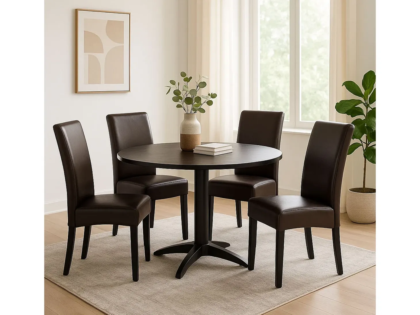 Silla de comedor Littau (juego de 2), Cuero, marrón, patas oscuras