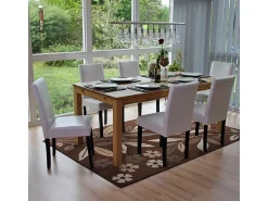 Silla de comedor Littau (juego de 6), cuero, blanco, patas oscuras