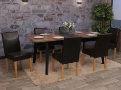 Silla de comedor Littau (juego de 6), cuero, marrón, patas claras