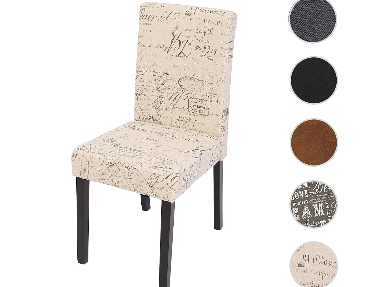 Silla de comedor Littau lettering, letras crema, patas oscuras