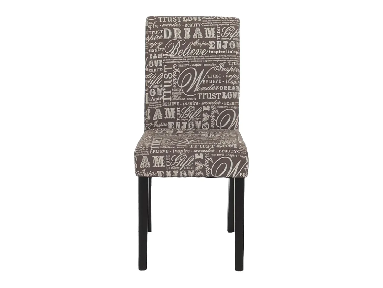 Silla de comedor Littau script (set de 4), textil con letras, gris, patas oscuras