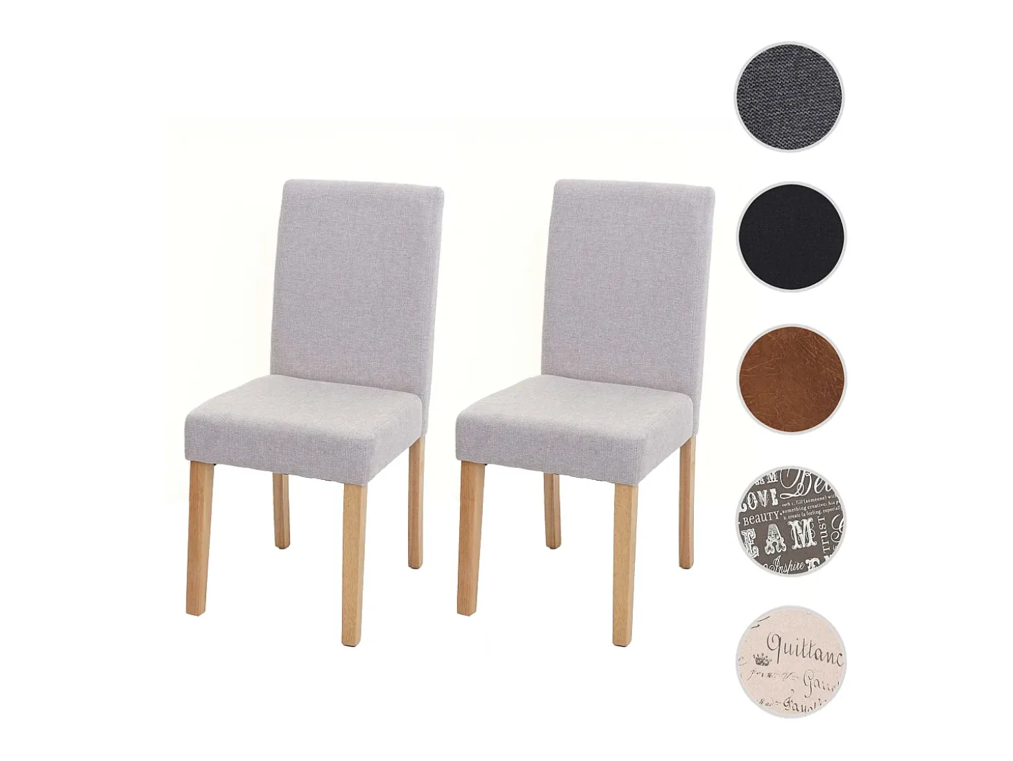 Silla de comedor Littau (set de 2), textil, crema-beige, patas claras