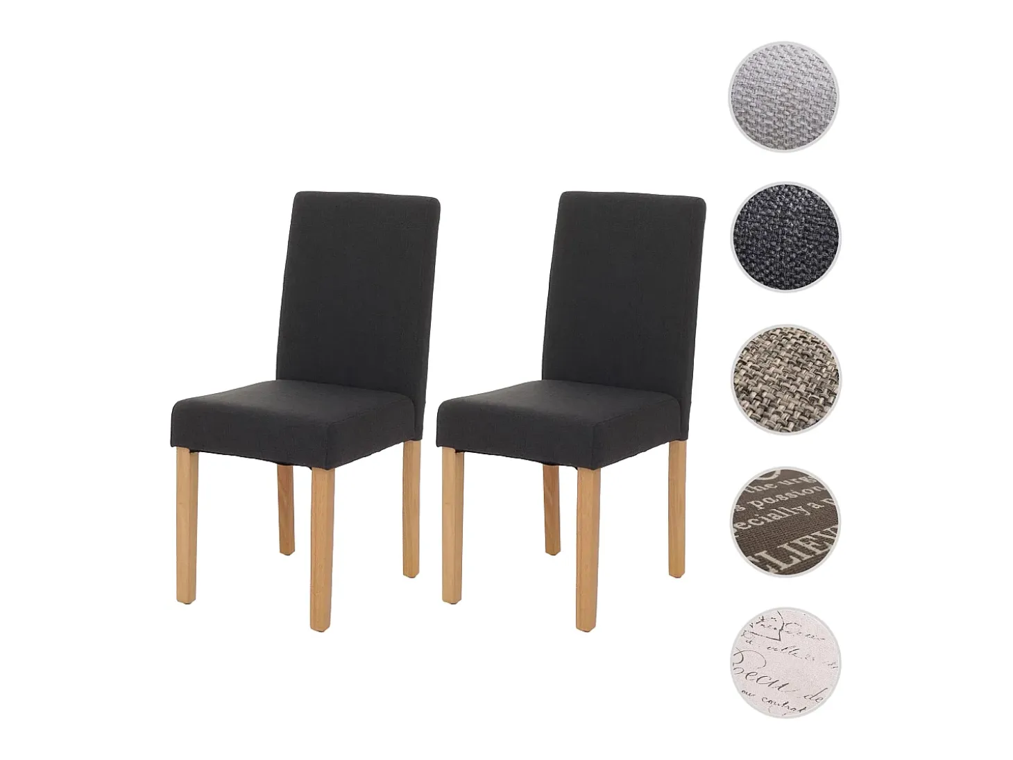 Silla de comedor Littau (set de 2), textil, negro, patas claras